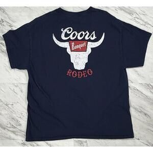 Coors Banquet Rodeo Bull Skull Graphic Tee Navy XL #9